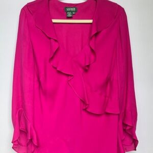 Lauren by Ralph Lauren Ruffled Silky Ruffle Blouse Women's 2X in Pink